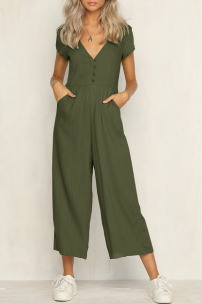 Casual Solid Patchwork V Neck Boot Cut Jumpsuits(4 colors)