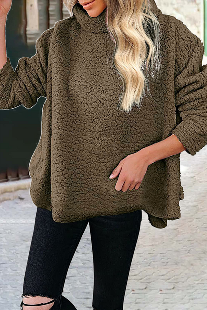 Casual Solid Patchwork Turtleneck Tops