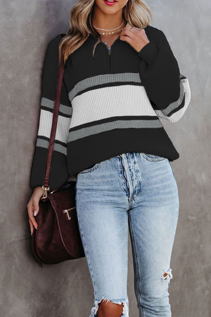 Casual Solid Patchwork Zipper Collar Sweaters(5 Colors)