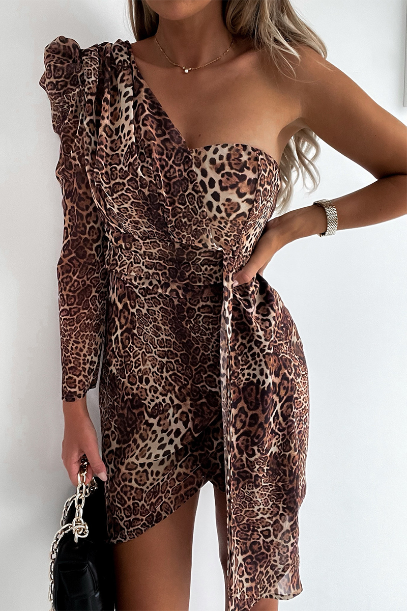 vmtvr - Animal Print One Shoulder Mini Dress