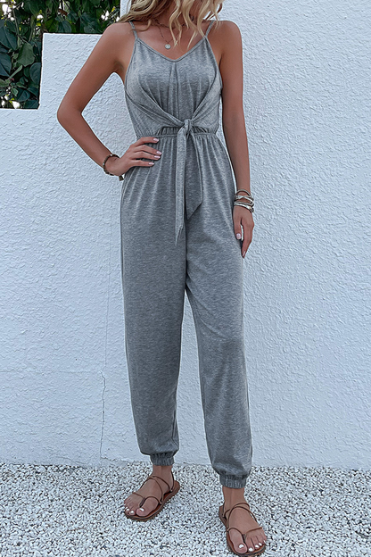 Casual Solid Patchwork Spaghetti Strap Harlan Jumpsuits