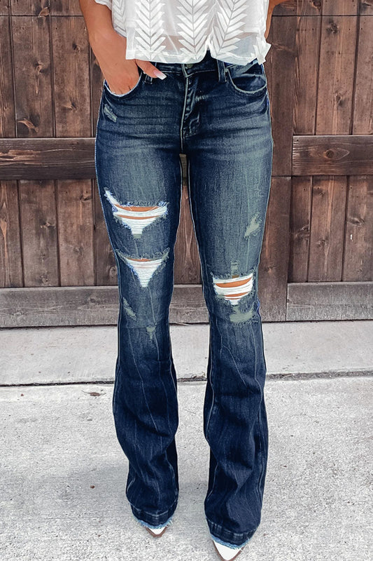 Casual Street Ripped Make Old Patchwork High Waist Denim Jeans