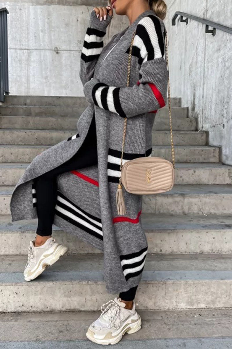 Casual Striped Print Outerwear