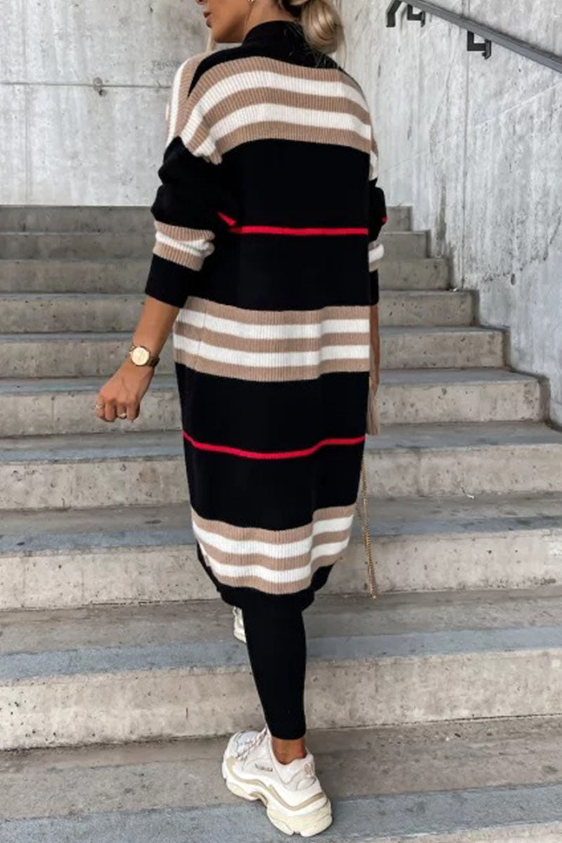 Casual Striped Print Outerwear