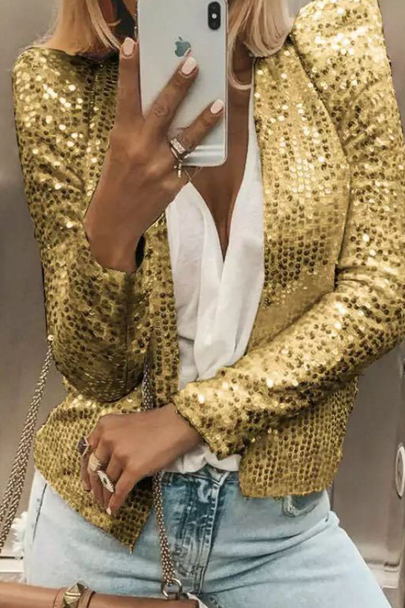 Casual Solid Sequins Patchwork Outerwear(5 Colors)