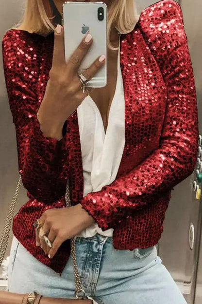 Casual Solid Sequins Patchwork Outerwear(5 Colors)