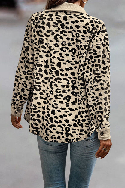 Casual Sweet Leopard Pocket Turndown Collar Tops