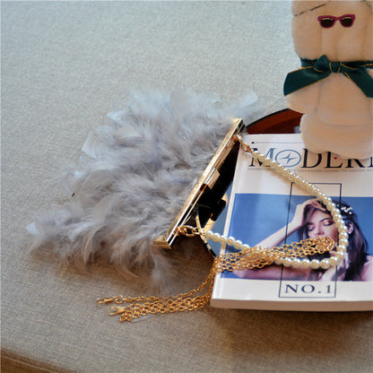 Daily Party Patchwork Feathers Chains Pearl Bags