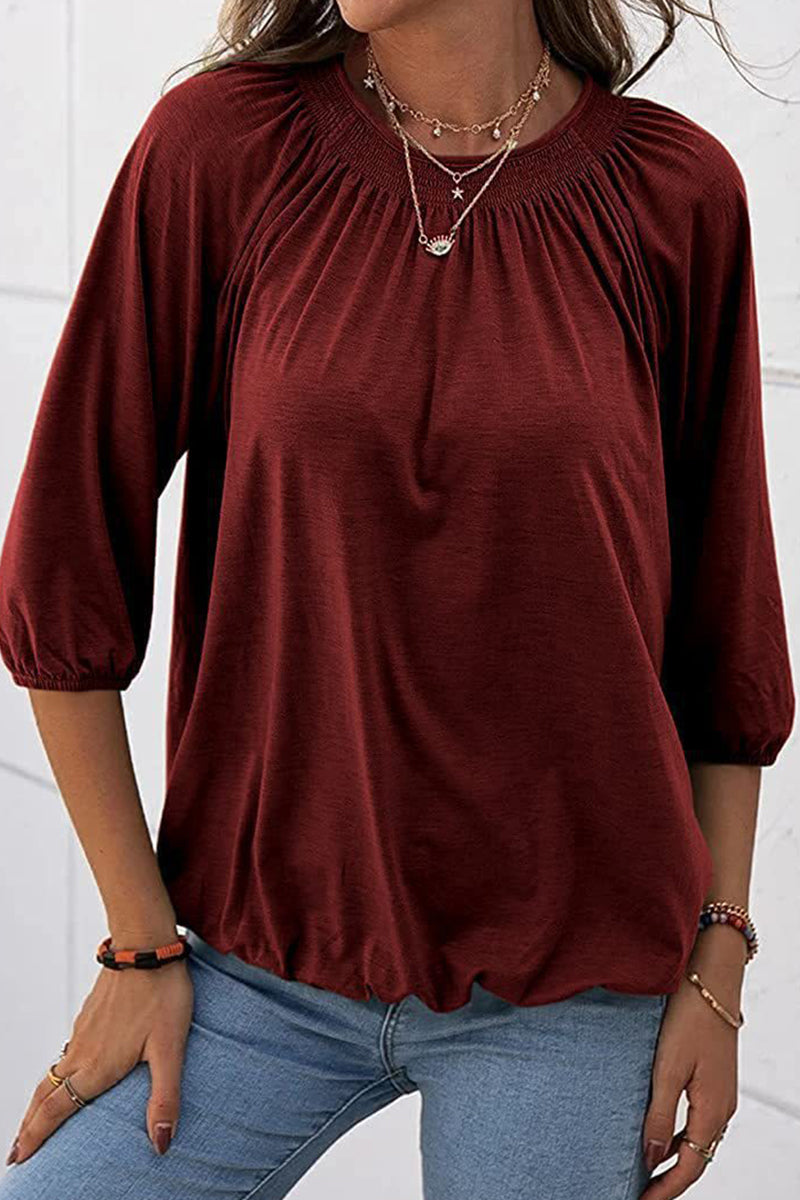 Casual Solid Solid Color O Neck Tops(9 Colors)