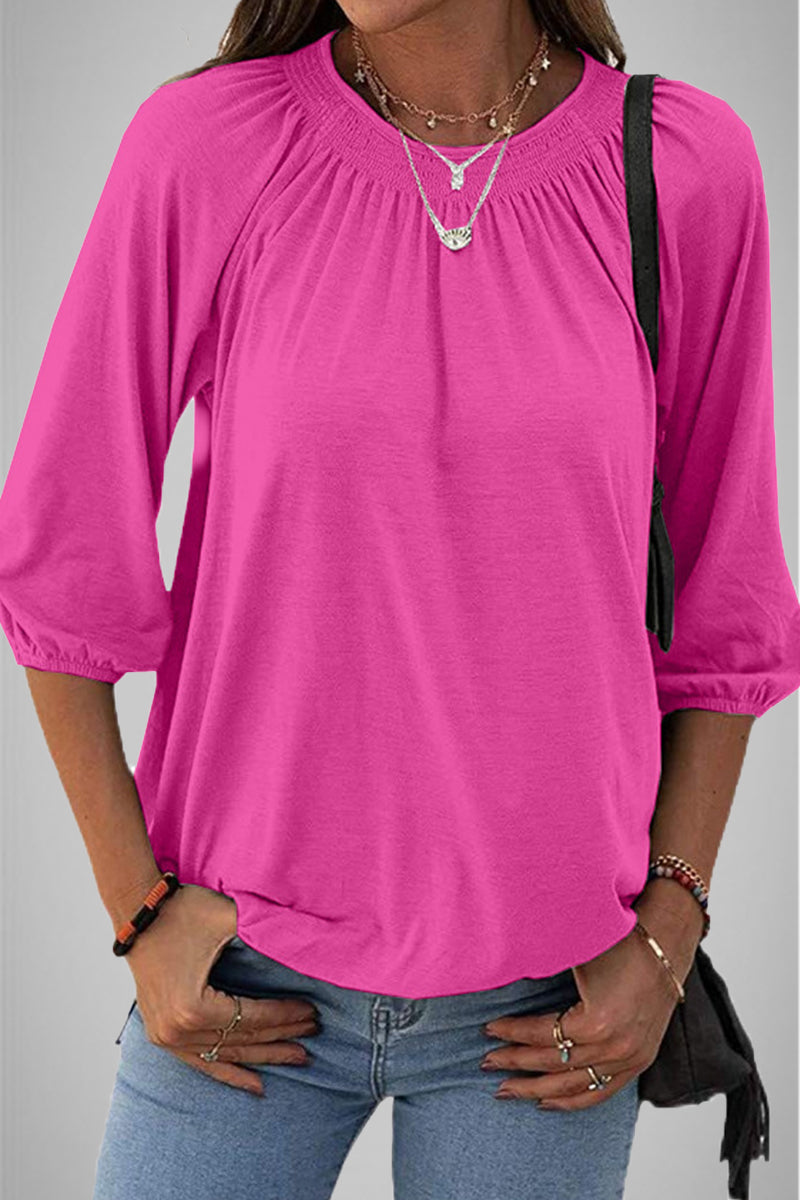 Casual Solid Solid Color O Neck Tops(9 Colors)