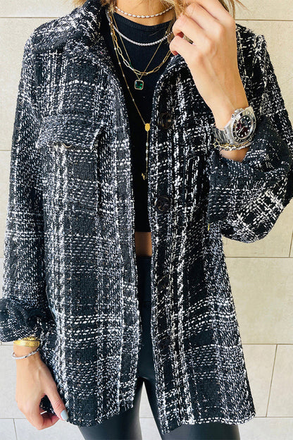 Elegant Plaid Buttons Turndown Collar Outerwear