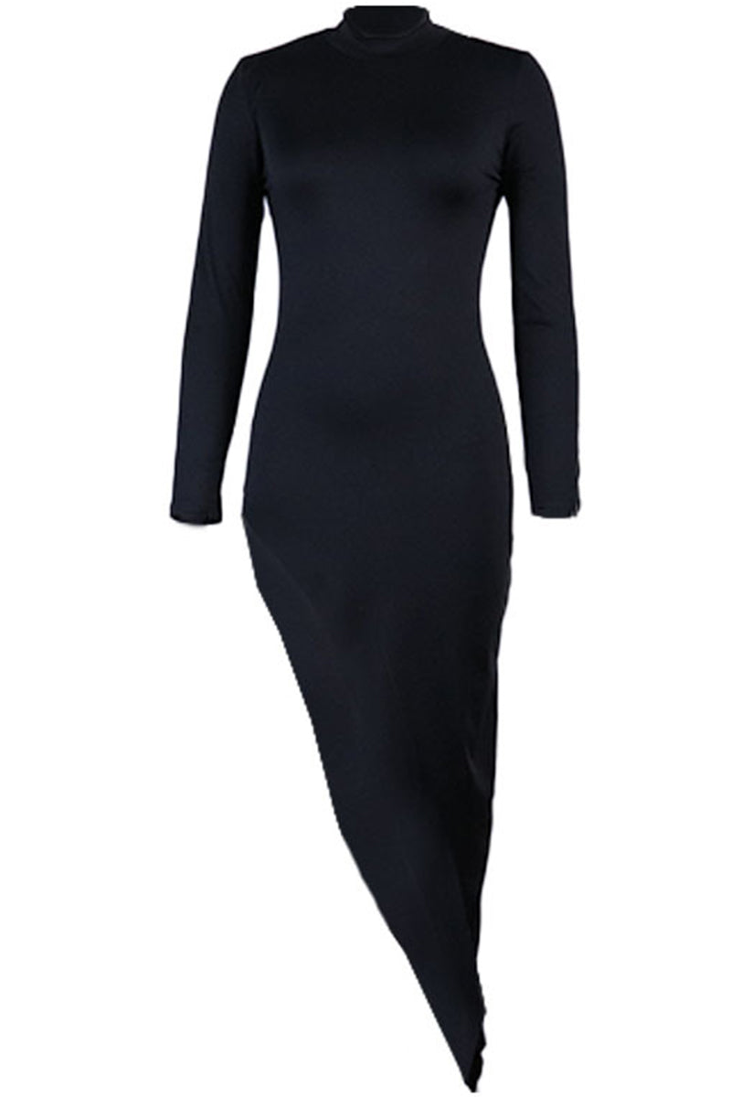 Celebrities Elegant  Asymmetrical Zipper Half A Turtleneck One Step Skirt Dresses