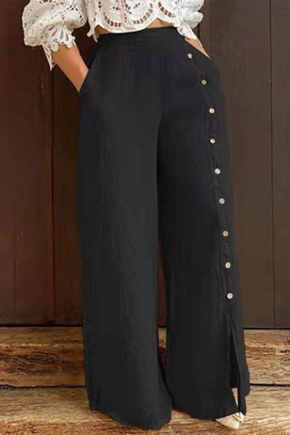 Elegant Slit High Waist Straight Solid Color Bottoms(3 Colors)