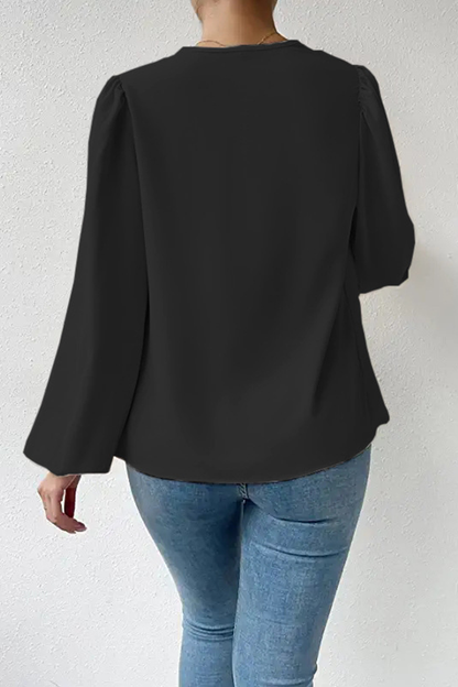 Casual Solid Patchwork U Neck Long Sleeve Tops(6 Colors)