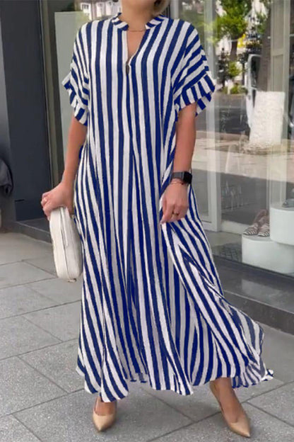 Casual Striped Patchwork V Neck Straight Dresses(3 Colors)