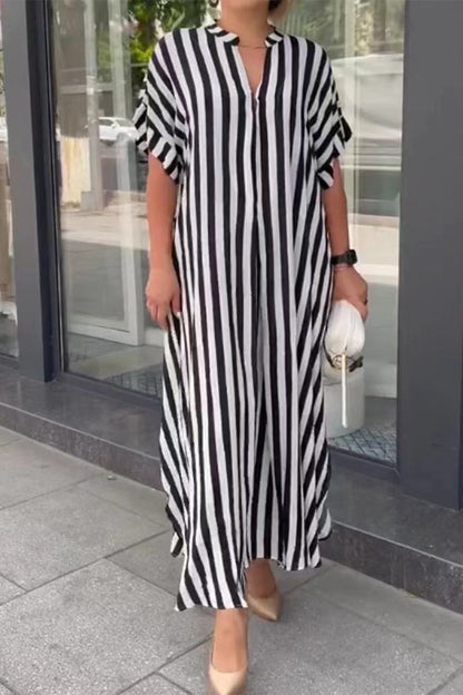 Casual Striped Patchwork V Neck Straight Dresses(3 Colors)