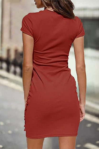 Casual Solid Solid Color O Neck One Step Skirt Dresses(10 Colors)