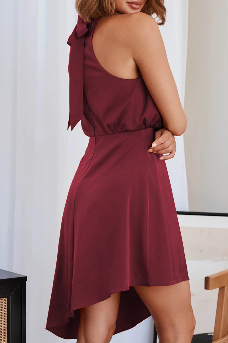 Celebrities Elegant Solid Asymmetrical Halter Irregular Dress Dresses