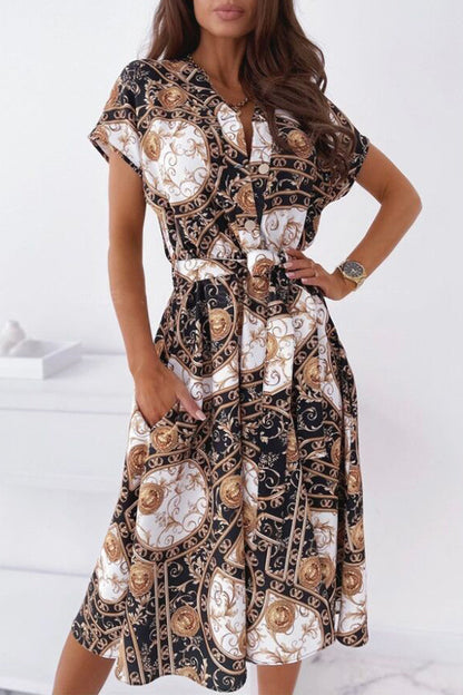 Celebrities Elegant Print Patchwork V Neck Shirt Dress Dresses