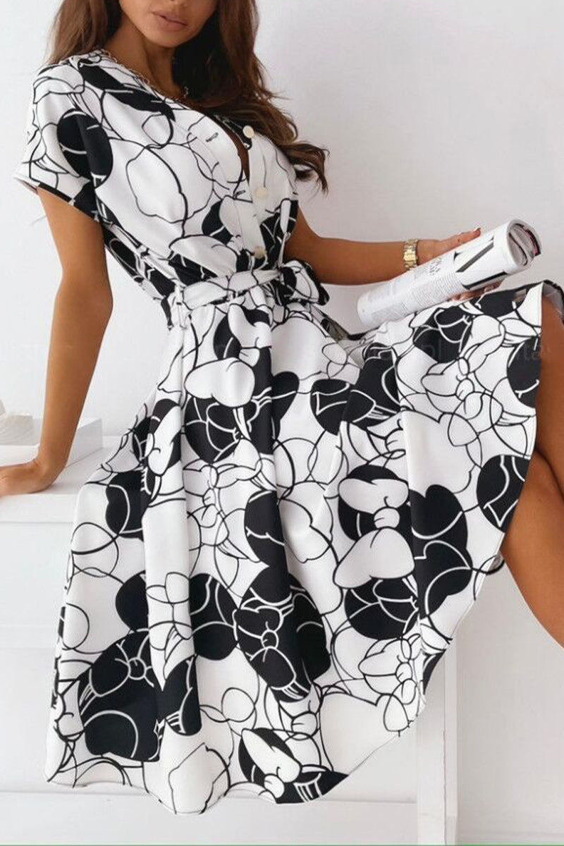 Celebrities Elegant Print Patchwork V Neck Shirt Dress Dresses