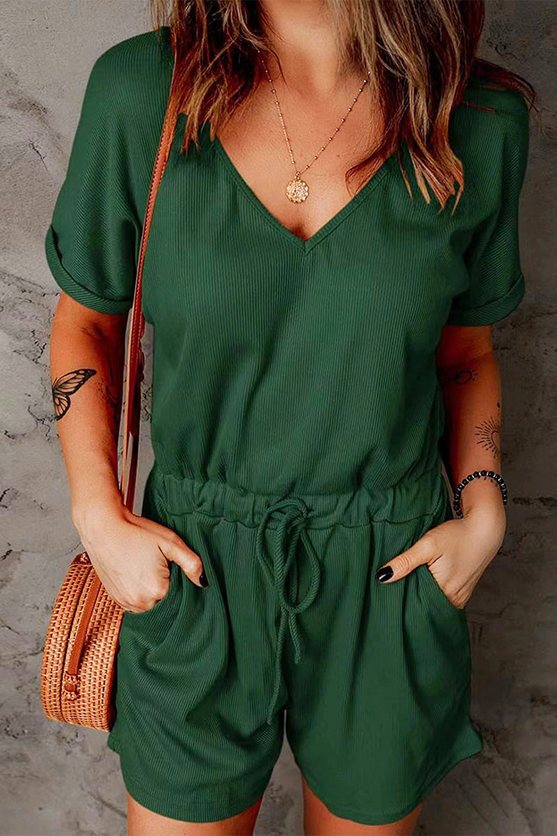 Casual Street Solid Pocket Frenulum V Neck Loose Jumpsuits(7 Colors)