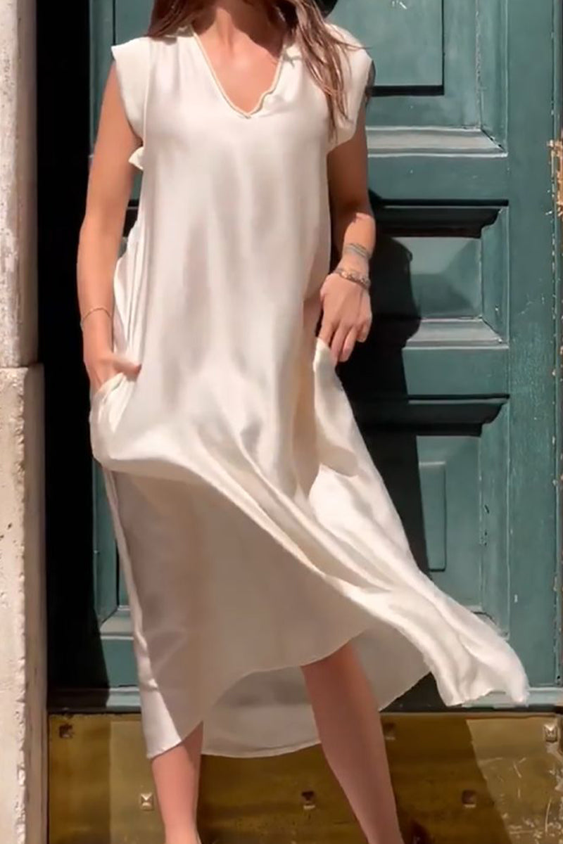 Casual Street Solid V Neck A Line Dresses