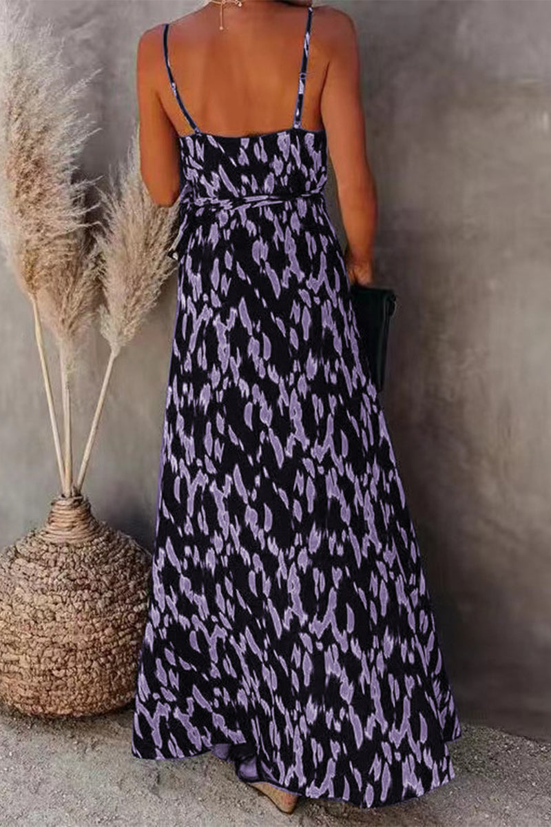 College Vacation Zebra Print Patchwork V Neck Sling Dress Dresses