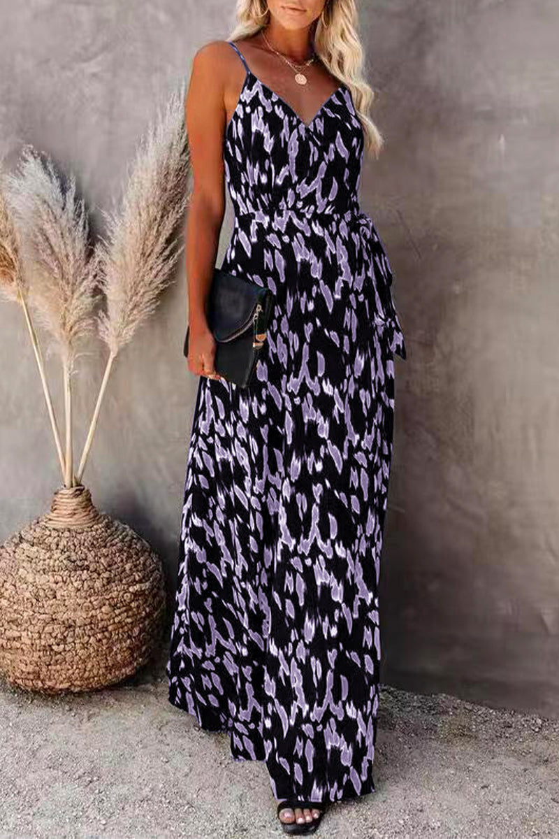 College Vacation Zebra Print Patchwork V Neck Sling Dress Dresses