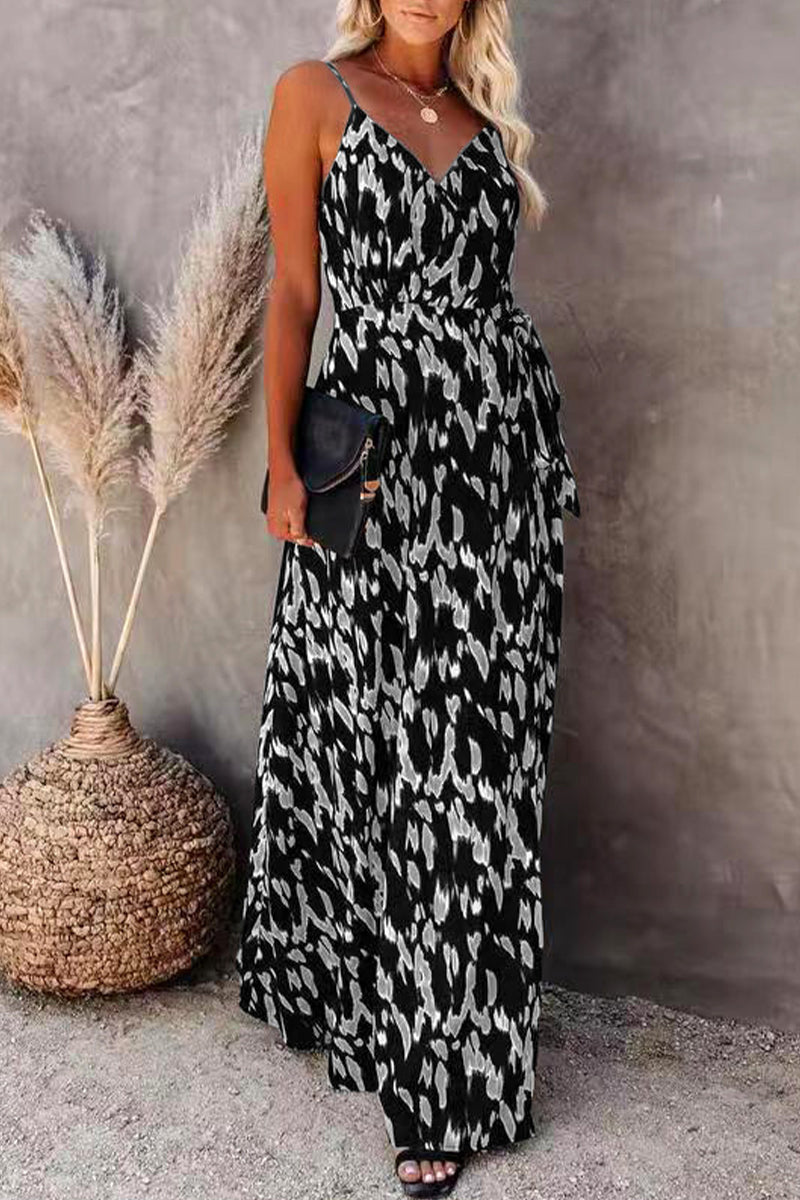 College Vacation Zebra Print Patchwork V Neck Sling Dress Dresses