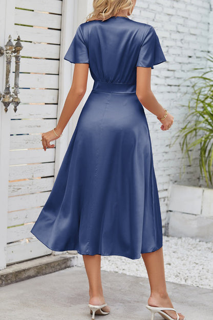 Celebrities Elegant Solid Fold With Bow V Neck A Line Dresses(9 Colors)