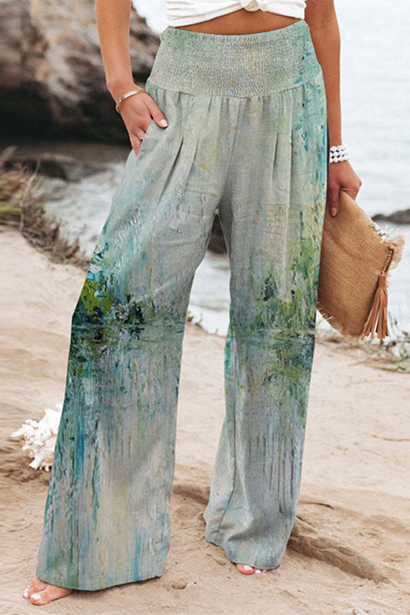 Casual Vacation Print Patchwork Loose High Waist Wide Leg Positioning Print Bottoms