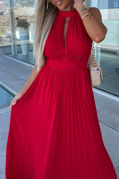 Celebrities Elegant Solid Fold Halter Waist Skirt Dresses