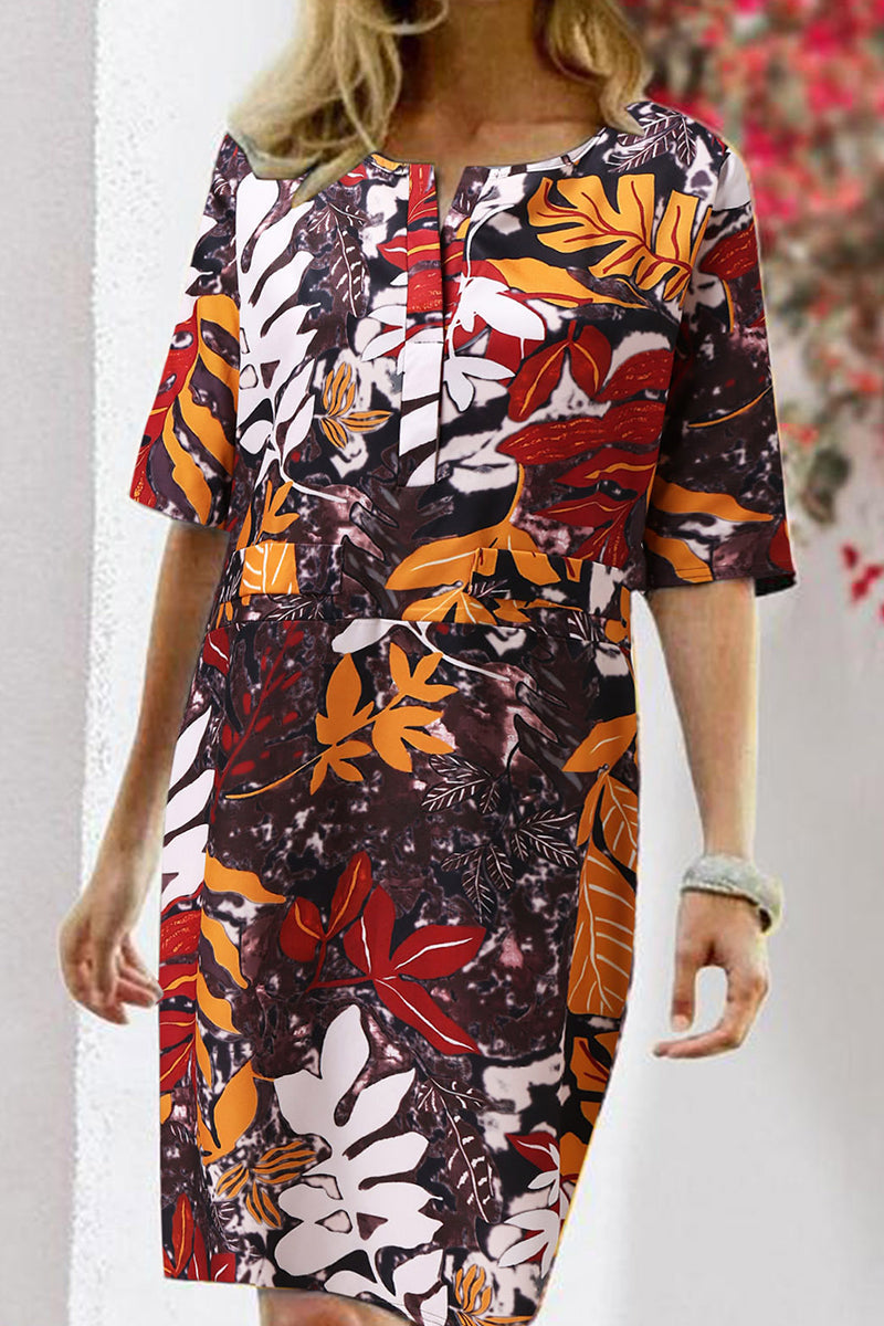 Elegant College Floral Patchwork O Neck Printed Dress Dresses