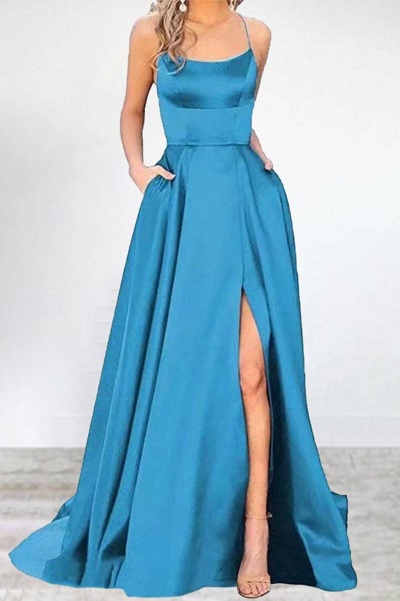 Sexy Formal Solid High Opening U Neck Evening Dress Dresses