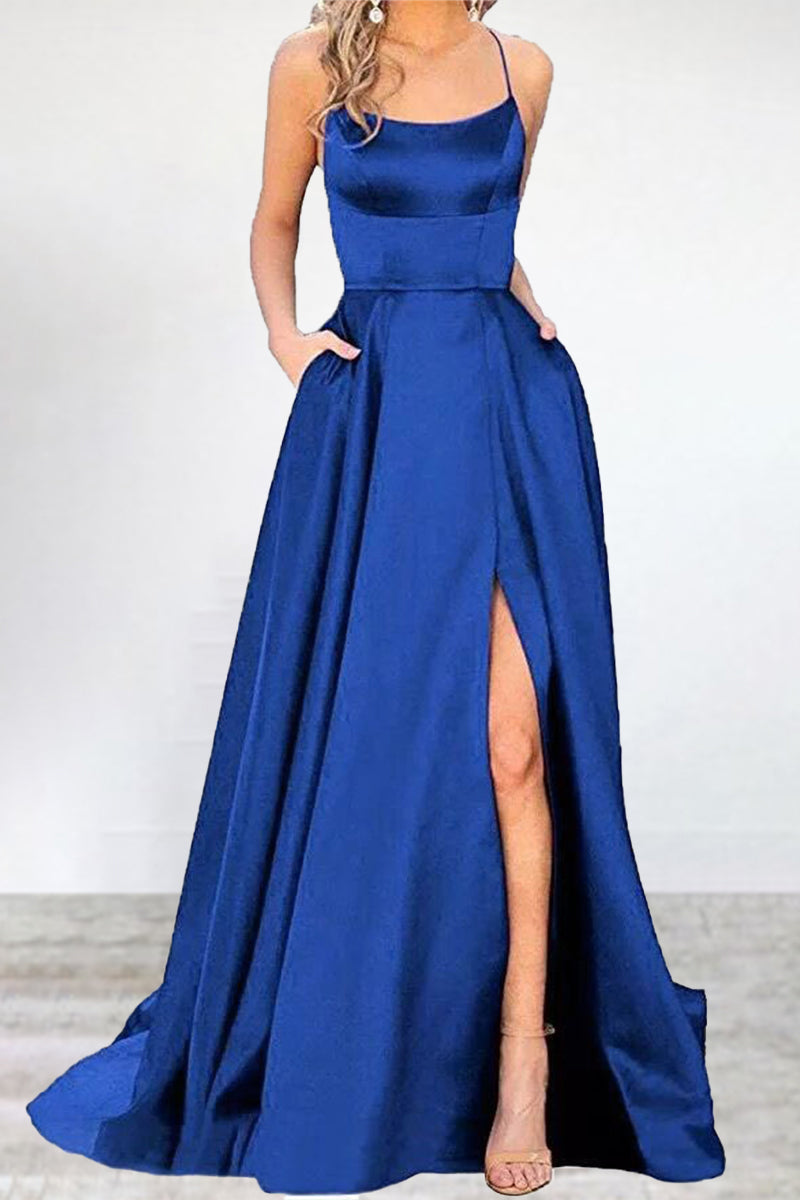 Sexy Formal Solid High Opening U Neck Evening Dress Dresses