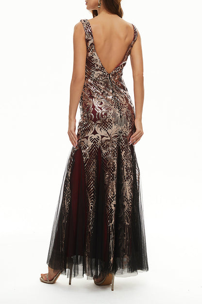 Elegant College Patchwork Sequins V Neck Evening Dress Dresses