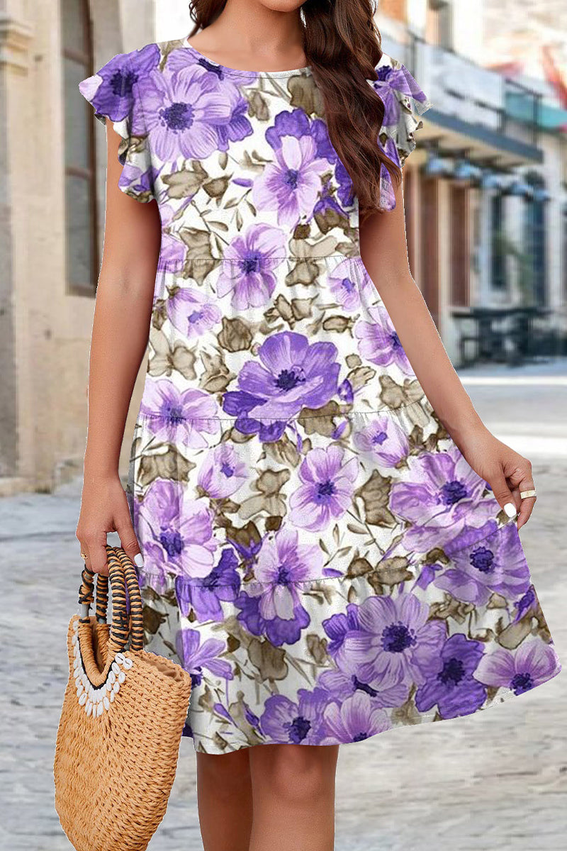 Elegant Floral Patchwork O Neck A Line Dresses