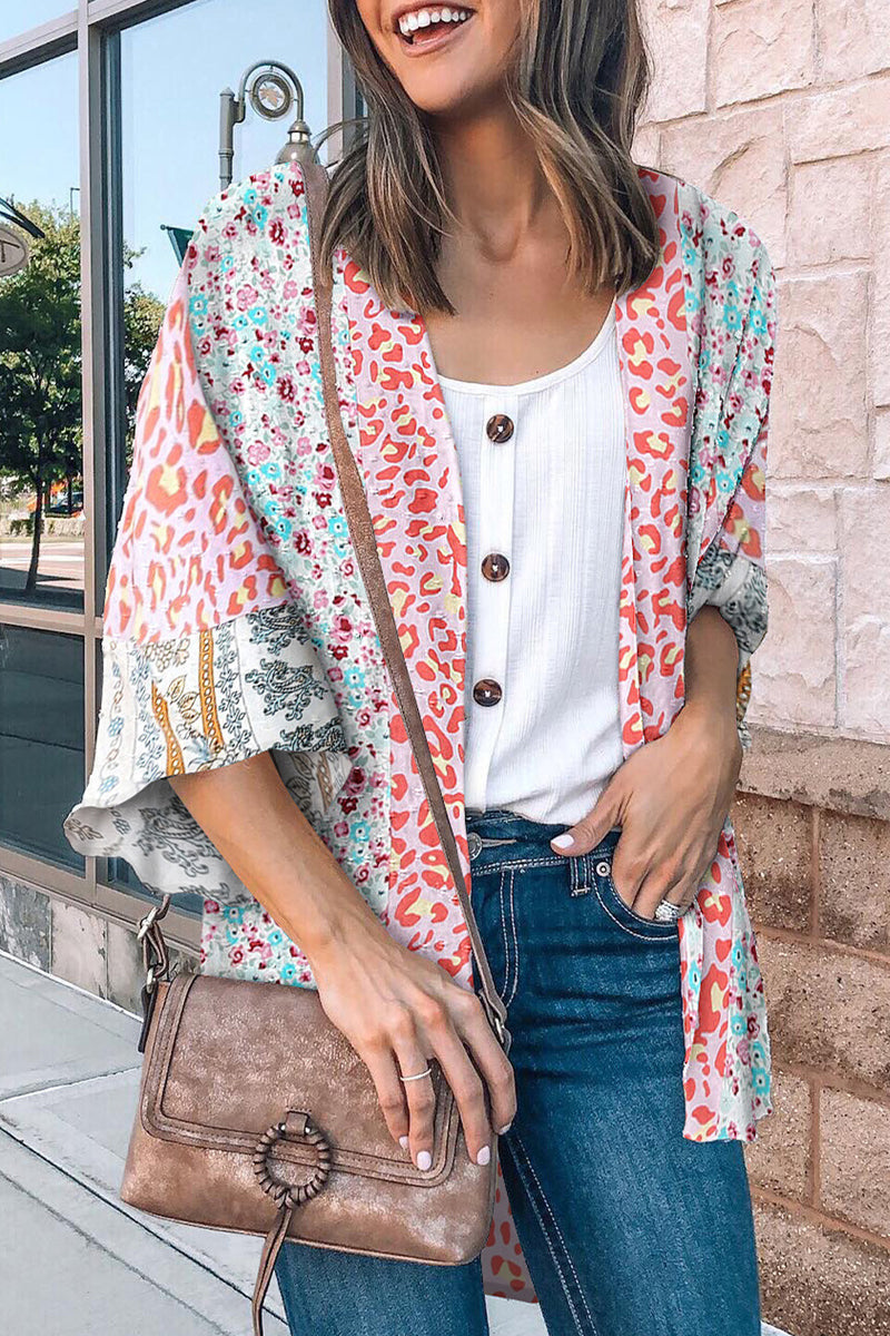 Casual Vacation Print Patchwork Cardigan Collar Tops