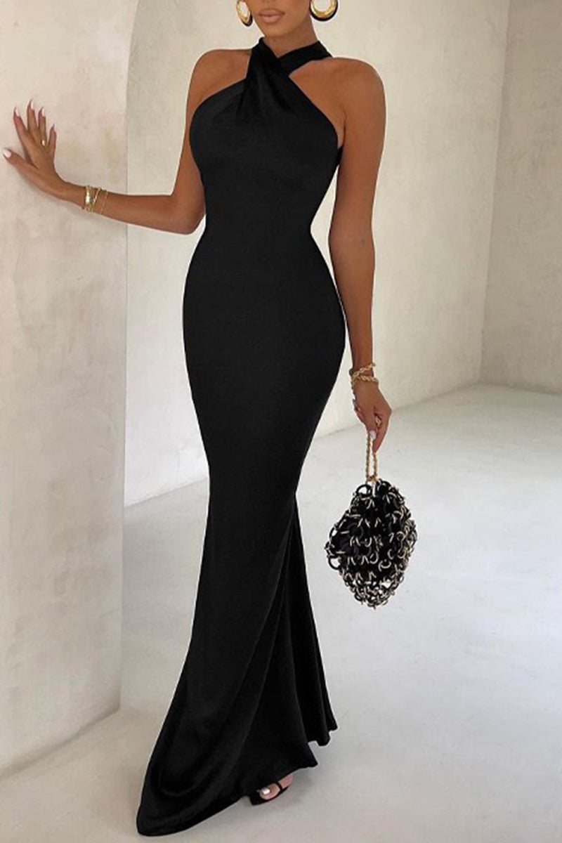 Elegant Formal Solid Backless Halter Trumpet Mermaid Dresses(3 Colors)