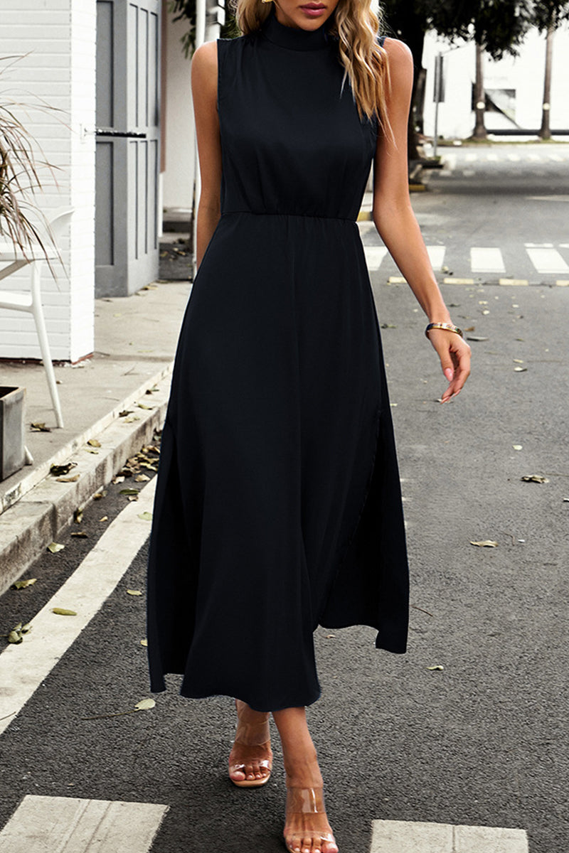 Elegant Solid Half A Turtleneck A Line Dresses