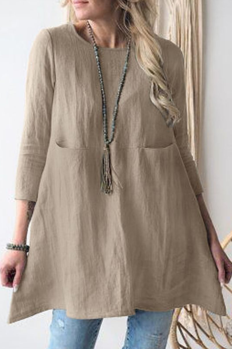 Casual Solid Pocket O Neck A Line Dresses