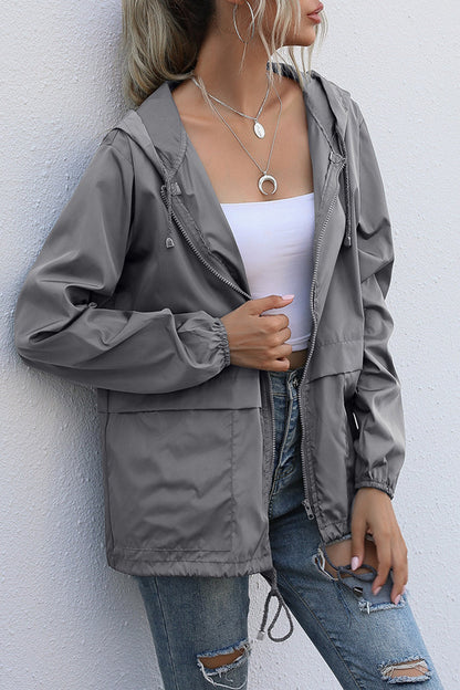 Casual Solid Zipper Hooded Collar Outerwear