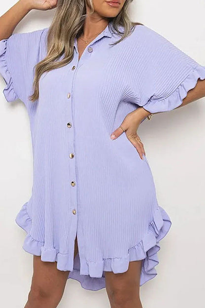 Casual Solid Patchwork Turndown Collar Shirt Dress Dresses