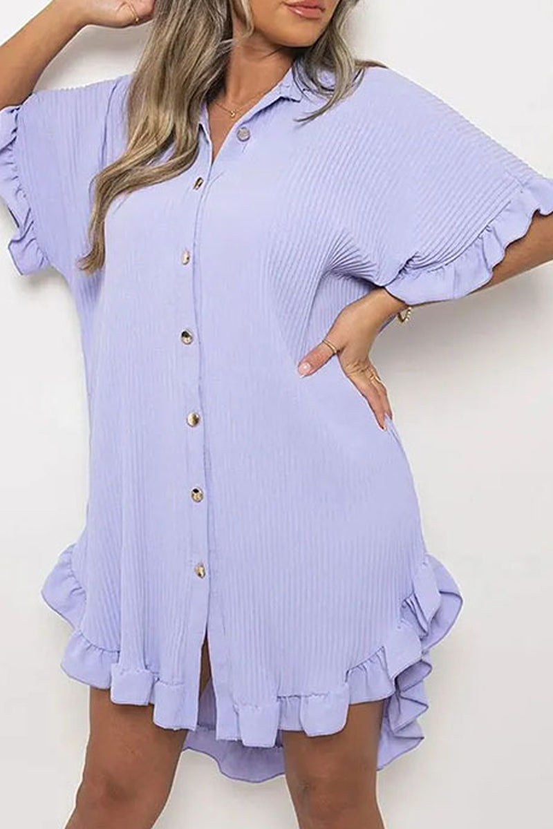 Casual Solid Patchwork Turndown Collar Shirt Dress Dresses