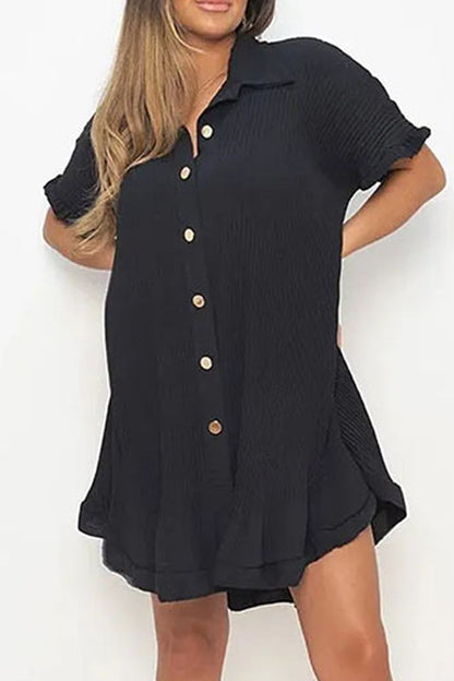 Casual Solid Patchwork Turndown Collar Shirt Dress Dresses