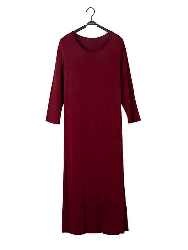 vmtvr - Simple Modal Solid Color Round-Neck Long Sleeves Midi Dress