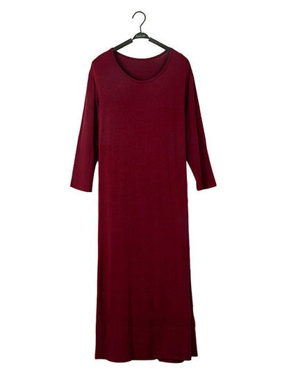 vmtvr - Simple Modal Solid Color Round-Neck Long Sleeves Midi Dress