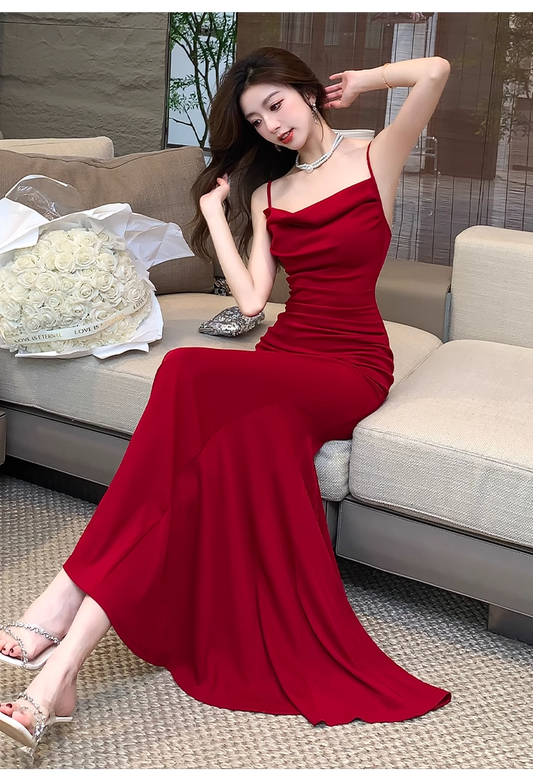 - Sexy Red Long Dress GEU1256