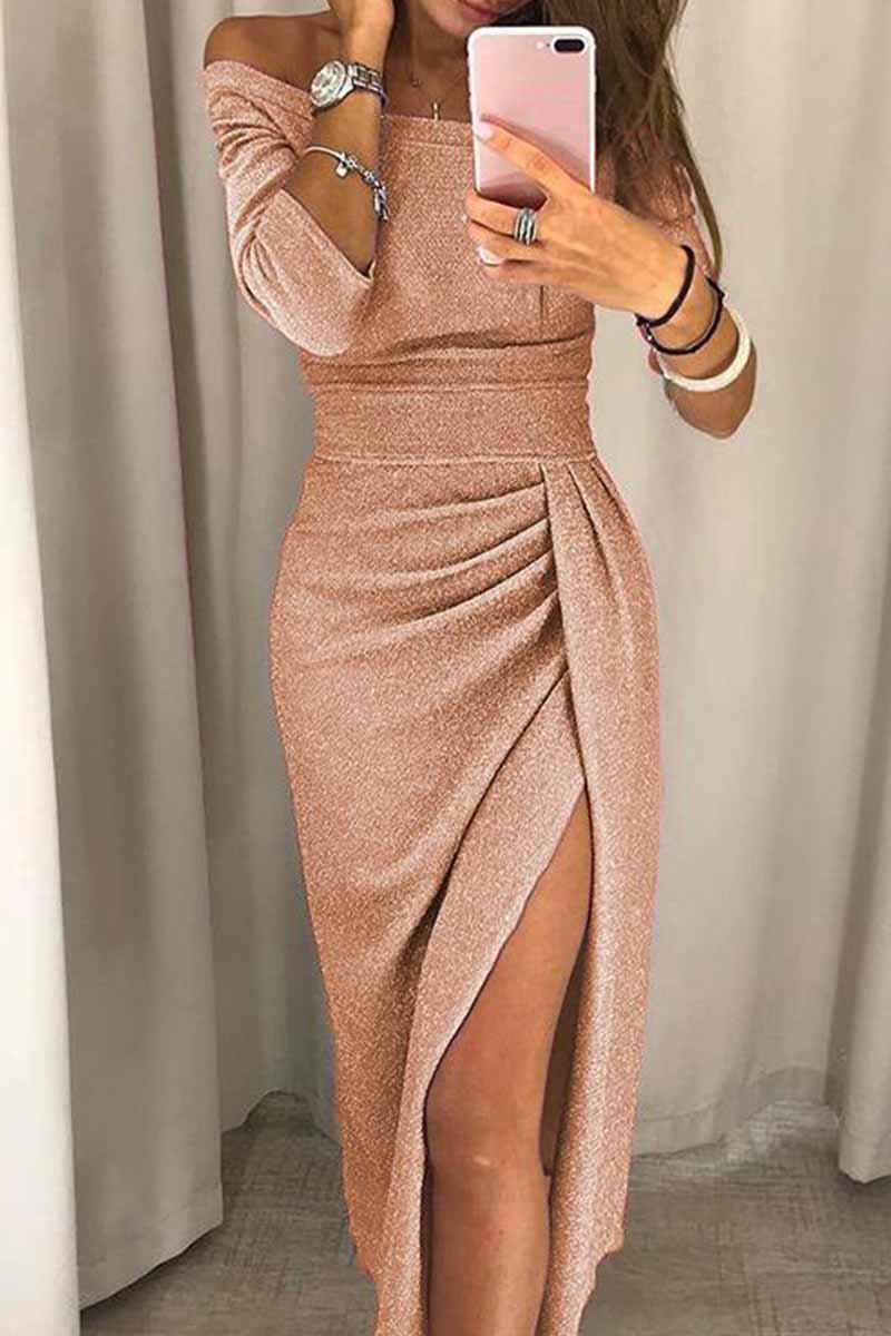 Wrap Hip Slit Collar Maxi Dresses