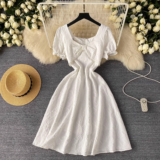 - Summer new design twist square neck puff sleeve dress GEU1074